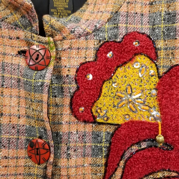 Vintage Alex Kim Jacket Women 2X Plaid Beaded Art to Wear Mandarin Collar Blazer - Picture 5 of 10